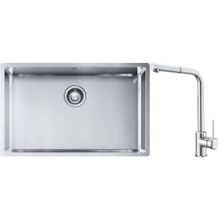 Set évier en acier inoxydable Franke Box 127.0453.658, mitigeur de cuisine Franke Sirius Side 115.0668.280