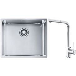 Set évier en acier inoxydable Franke Box 127.0453.656, mitigeur de cuisine Franke Sirius Side 115.0668.280