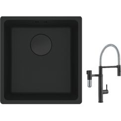 Set mitigeur de cuisine Franke Vital Semi-Pro 120.0621.313, évier en granit Franke Maris 125.0697.760