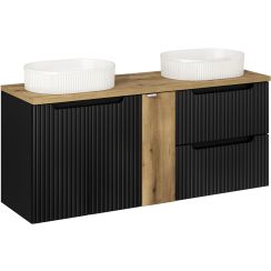 Zestaw 2 x Comad Nova Black szafka 60x39x57 cm podumywalkowa wisząca czarna z blatem, umywalką i szafką boczną SET-NOB B OAK 140CM UN BEYOND 5 WH