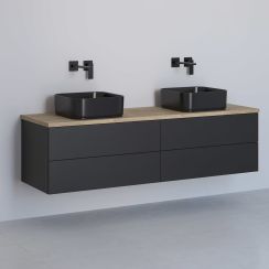 Kronenbach Cube meuble avec plan de travail 161x48.7x44.5 cm sous-lavabo suspendu noir-chêne KBWTKOWT1614SMGH