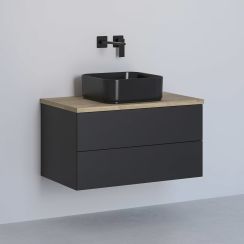 Kronenbach Cube meuble avec plan de travail 81x48.7x44.5 cm sous-lavabo suspendu noir-chêne KBWTKOWTL812SMGH