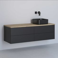 Kronenbach Cube meuble avec plan de travail 141x48.7x44.5 cm sous-lavabo suspendu noir-chêne KBWTKOWTL1414SMGH