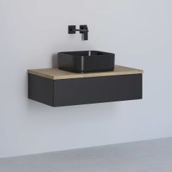 Kronenbach Cube meuble avec plan de travail 81x48.7x23.5 cm sous-lavabo suspendu noir-chêne KBWTKOWTL811SMGH