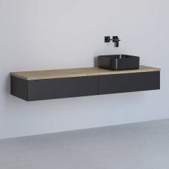 Kronenbach Cube meuble avec plan de travail 161x48.7x23.5 cm sous-lavabo suspendu noir-chêne KBWTKOWTL1612SMGH