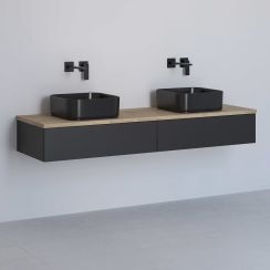 Kronenbach Cube meuble avec plan de travail 161x48.7x23.5 cm sous-lavabo suspendu noir-chêne KBWTKOWT1612SMGH