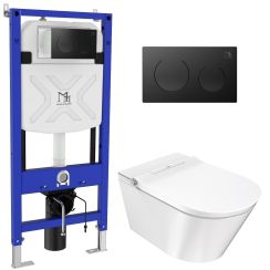 Major&Maker Deluxe A + Coral Black wc douche avec cadre et bouton suspendue sans collerette blanc 4020FWS200302B