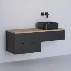 Kronenbach Cube meuble avec plan de travail 121x48.7x44.5 cm sous-lavabo suspendu noir-chêne KBWTKOWTL1213SMGH