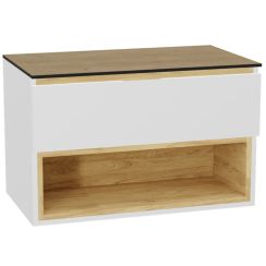 Set corps de meuble Excellent Tuto 2.0 MLEX.2171.800.WHBL, plan de travail suspendu Excellent Tuto 2.0 MLEX.2116.800.BL, MLEX.2151.800.01.WH
