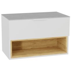 Set corps de meuble Excellent Tuto 2.0 MLEX.2171.800.WHBL, plan de travail suspendu Excellent Tuto 2.0 MLEX.2116.800.SJ, MLEX.2151.800.02.WH