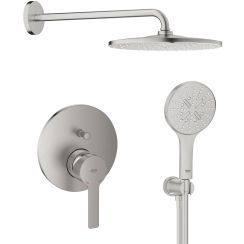Set douche à effet de pluie avec bras Grohe Rainshower 26558DC0, mitigeur bain-douche Grohe Lineare 24064DC1, 26574DC0, 26658DC0, 28362DC1