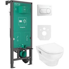 Set cuvette WC avec abattant à descente lente Hansgrohe GladeLake S 60309450, châssis encastré Hansgrohe iFrame universal 01022180, 66002450