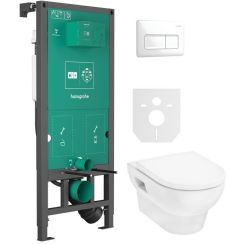 Set cuvette WC avec abattant à descente lente Hansgrohe GladeLake S 60309450, châssis encastré Hansgrohe iFrame universal 01022180, 66001450