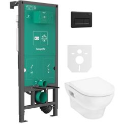 Set cuvette WC avec abattant à descente lente Hansgrohe GladeLake S 60309450, châssis encastré Hansgrohe iFrame universal 01022180, 66001670