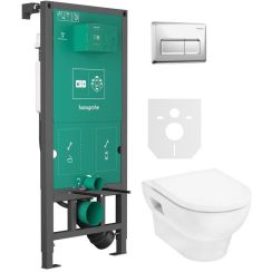 Set cuvette WC avec abattant à descente lente Hansgrohe GladeLake S 60309450, châssis encastré Hansgrohe iFrame universal 01022180, 66001000