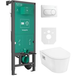 Set cuvette WC avec abattant à descente lente Hansgrohe EluPura Original S 60288450, châssis encastré Hansgrohe iFrame universal 01022180, 66002450