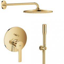 Set douche à effet de pluie avec bras Grohe Rainshower 26558GL0, mitigeur bain-douche Grohe Lineare 24064GL1, 26658GL0, 27400GL0, 28362GL1