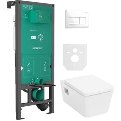 Set cuvette WC avec abattant à descente lente Hansgrohe EluPura Original Q 60289450, châssis encastré Hansgrohe iFrame universal 01022180, 66001450