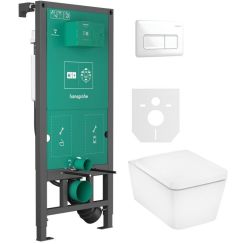 Set cuvette WC avec abattant à descente lente Hansgrohe EluPura Q 60293450, châssis encastré Hansgrohe iFrame universal 01022180, 66001700