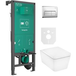 Set cuvette WC avec abattant à descente lente Hansgrohe EluPura Q 60293450, châssis encastré Hansgrohe iFrame universal 01022180, 66001000