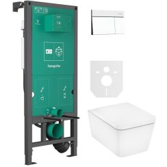 Set cuvette WC avec abattant à descente lente Hansgrohe EluPura Q 60293450, bouton de chasse d'eau Hansgrohe Element E 66003700, 01022180