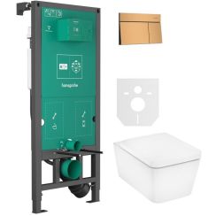 Set cuvette WC avec abattant à descente lente Hansgrohe EluPura Q 60293450, bouton de chasse d'eau Hansgrohe Element E 66003140, 01022180