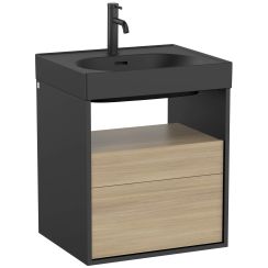Roca Meridian armoire 55x46x56.5 cm sous-lavabo suspendu noir-chêne A858105608