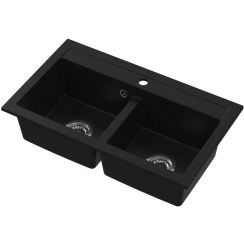 Ruvetti Doblo évier en granit 75.6x44.7 cm noir 3001DO_BC_W