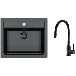 Set évier en granit Alveus Atrox 1148162, mitigeur de cuisine Alveus Flexa 1147056