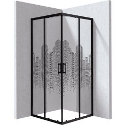 Deante Funkia Evo cabine de douche 90x90 cm carrée noir mat/verre à motif KYCND99P