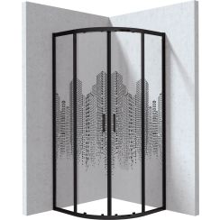 Deante Funkia Evo cabine de douche 90x90 cm semi-circulaire noir mat/verre à motif KYPND99P