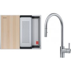 Set évier en acier inoxydable Franke Box 127.0749.858, mitigeur de cuisine Franke Eos 115.0590.045