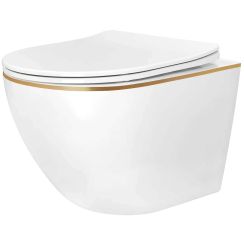 Rea Carlo Mini cuvette de wc suspendue blanc-doré brillant REA-C6806