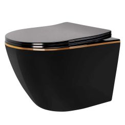 Rea Carlo Mini cuvette de wc suspendue noir-doré brillant REA-C4695