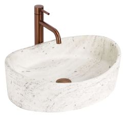 Rea Dream lavabo 49x37 cm ovale à poser blanc-gris/pierre-marron/beige mat REA-U0635