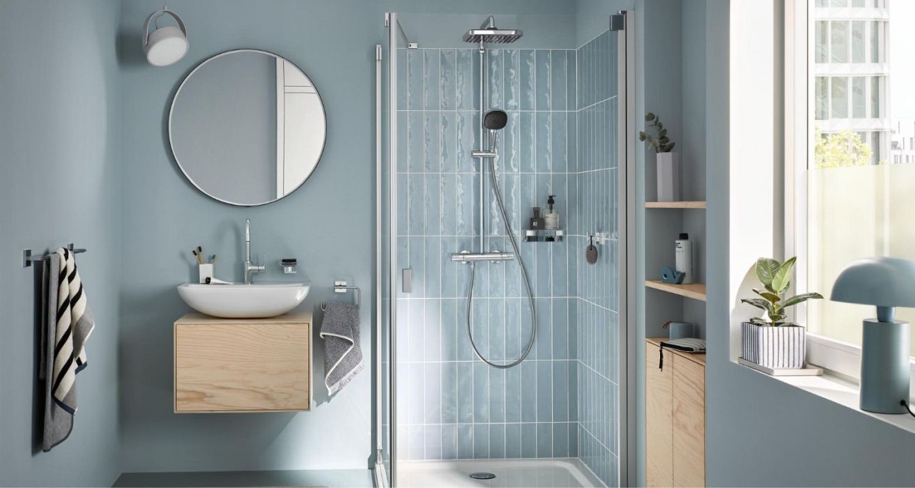 Salle de bains bleu-gris