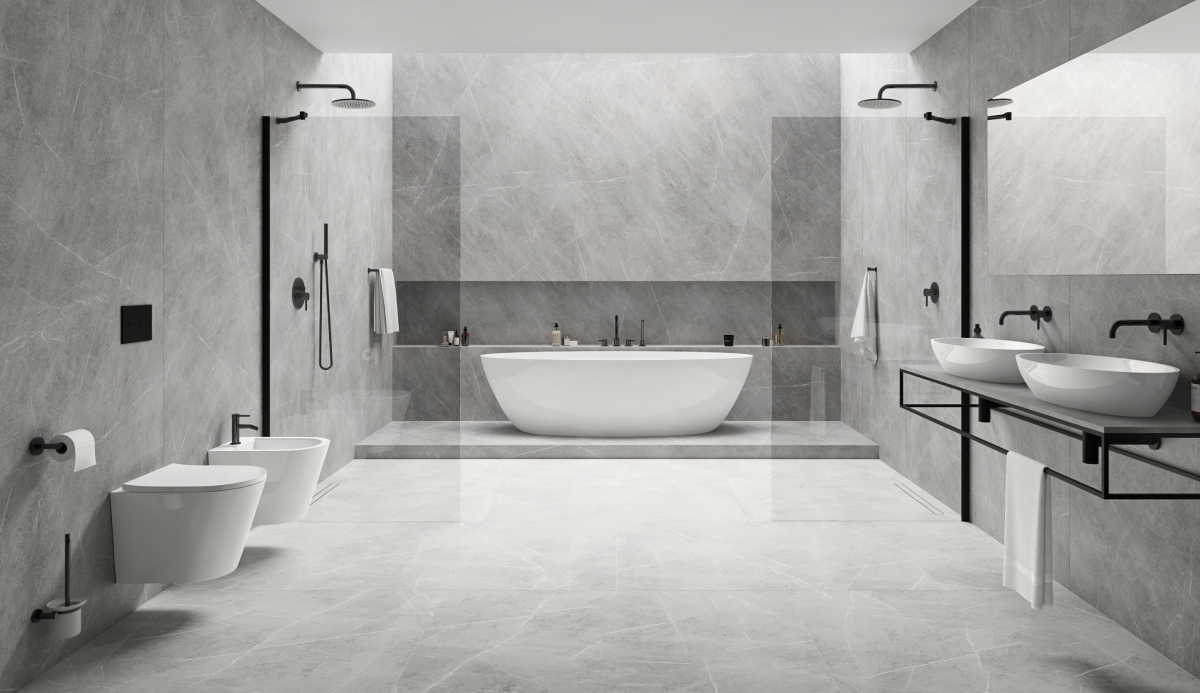 B&eacute;ton dans une salle de bains industrielle